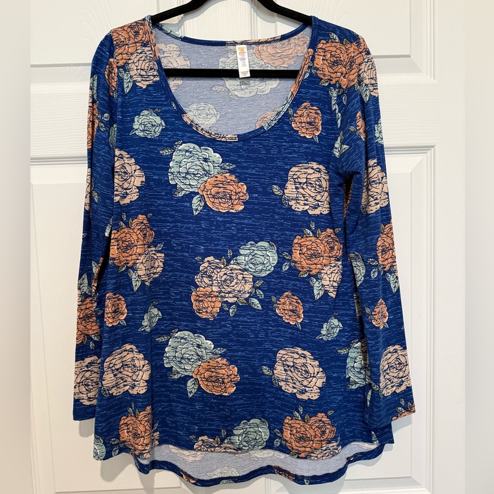 LuLaRoe Lynnae Floral Print Blue Women's Top